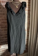 New! Old Navy Black Linen Sundress Sleeveless Ruffle V-Neck Size XL