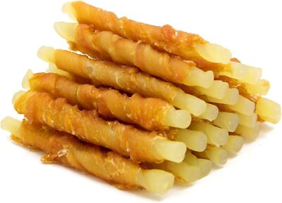 All natural kraft wrapped dog snacks, chicken wrapped cod sticks