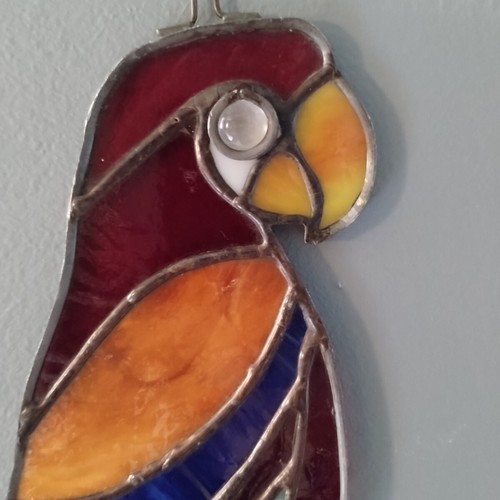 Leaded Stained Glass Parrot Sun Catcher Window Decor 16" Long Colorful Bird - Picture 7 of 9