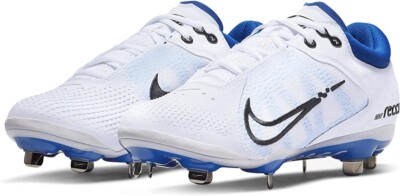 Nike Softball Hyperdiamond 4 React Softball Spikes Cleats White & Blue Size 9.5 