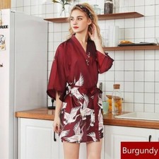 Japanese Women Faux Satin Silk Bath Robe Nightwear Sleepwear Kimono Pajamas