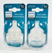 lot 2 Philips Avent ANTI-COLIC bottle 2-pk Nipples 6m FAST FLOW 4 BPA Free