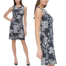 TOMMY HILFIGER Bali Patchwork Jersey Dress Sheath Sleeveless Cocktail 12 Blue