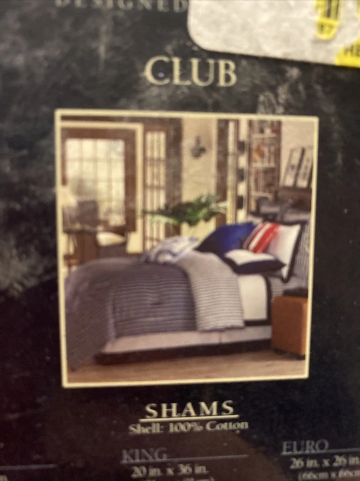 Nueva funda de almohada Daniel Cremieux algodón azul blanco rayas euro 26” X 26” falsa Foto 2 de 4