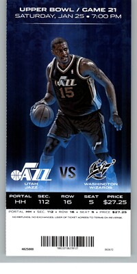 Washington Wizards vs Utah Jazz 1/25/2014 Full Ticket - Derrick Favors