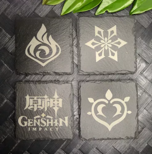 Genshin Impact Archon Slate Coaster Set of 8 Elemental Inspired Gaming Gear