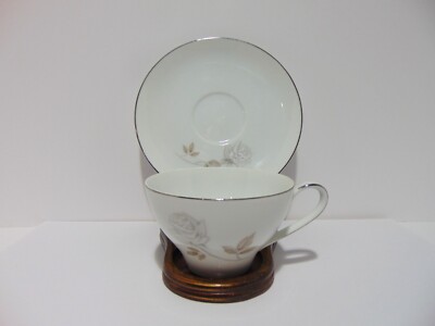 Noritake Rosay 6216 Cup And Saucer Gray Roses On White 1961-1976 (G)