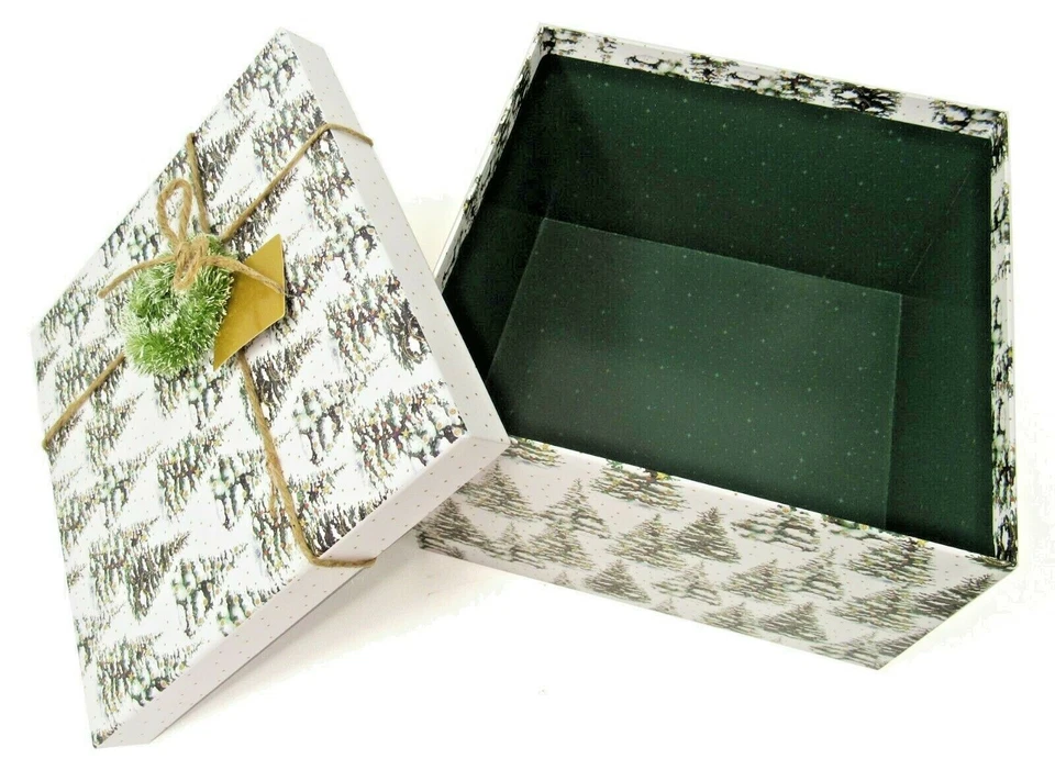 Set of 3 Punch Studio Decorative Keepsake Boxes Christmas Snowy Pine Trees 24119 - Image 4 of 4