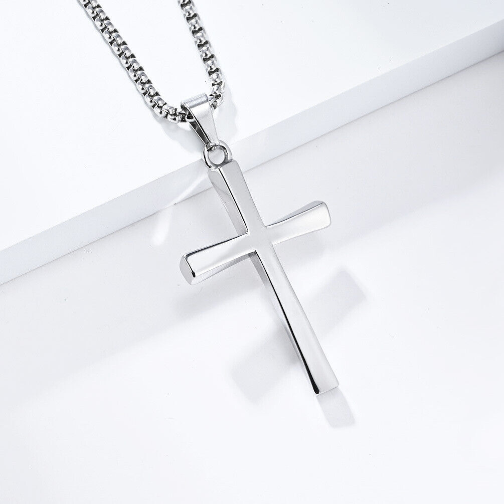 Men Women Boy Mobius Cross Necklace Stainless Steel Polished Pendant Chain Gifts