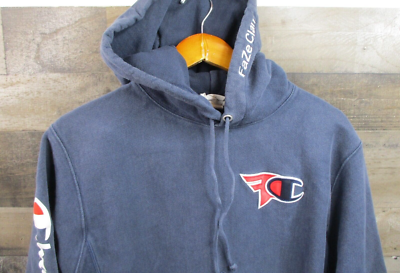 Faze Clan X Champion Hoodie Mens Medium Blue Reverse Weave Gamer Sweatshirt  | eBay