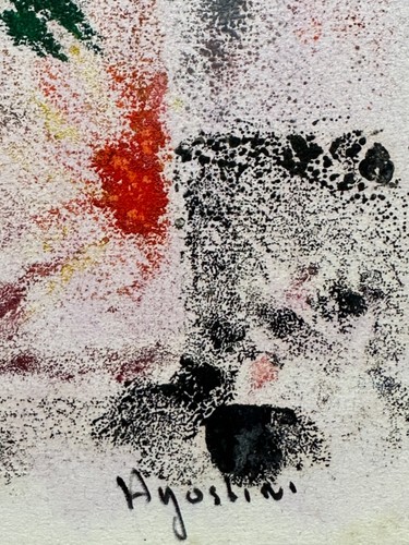 Beau tableau moderne bouquet de fleurs carte de voeux Tony Agostini 1957 - Photo 2/6