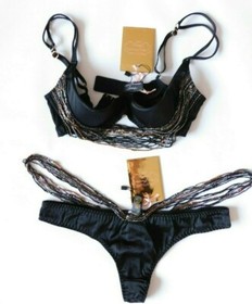 AGENT PROVOCATEUR SOIREE SILK LIDIJA BRA 34C & THONG AP2 in black RRP &pound;740 NWT