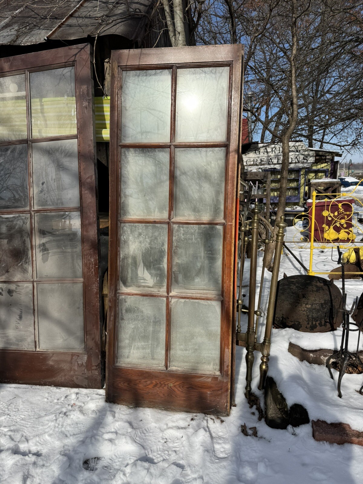 Antique  Exterior Wood Entry Door 8 Pane Glass Patina 30”x82” Hershey Theater