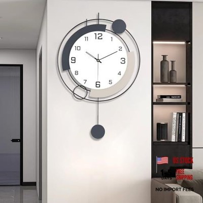 Decorative Wall Clocks with Pendulum,Silent Quality Quartz 16x25.6inch Black
