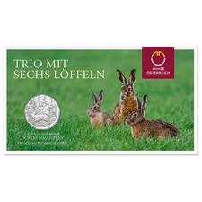 2026 Austria € 5 Euro Silver BU Coin - Easter Coin: Dürer's Three Bunnies