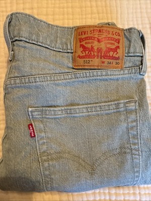 Levi's 512 Jeans Men's 34x30 Sage Green Denim Slim Taper Jeans Rear Pocket Hole