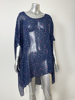 Mara Hoffman 100% Silk Top Cover Up Tunic Sheer Blue Star Print Beach Resort OS