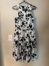American Living Black White Floral Fit & Flare Dress S 4 Sleeveless Cotton Lined