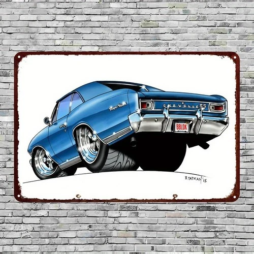 Vintage Blue Muscle Car Wall Art Tin Metal Signs Home Décor 8x12 Garage Decor