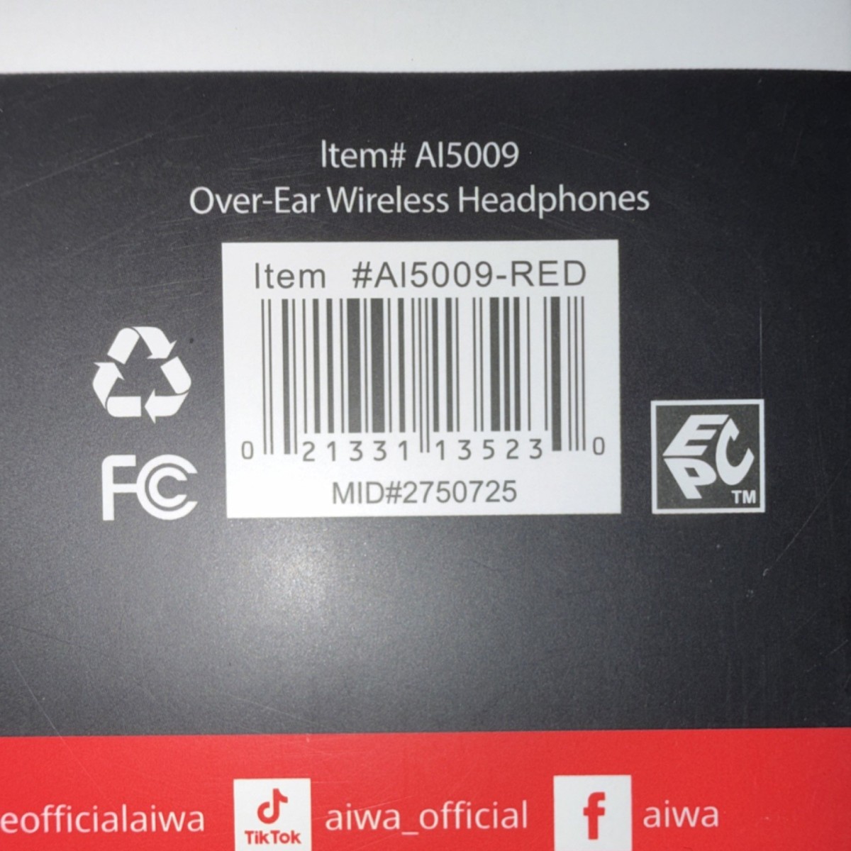 Aiwa AI5009-RED Wireless Bluetooth Over-Ear Headphones Adjustable