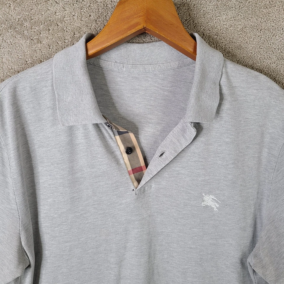 Camisa Burberry Para Hombre Grande Gris Claro Manga Corta Polo Nova Check Algodón Foto 2 de 4