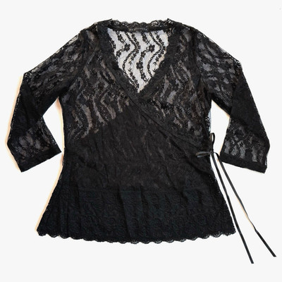 Sheer Black Lace Top Women M L Y2K Rave Goth Whimsigoth Dark Fairy Coquette Date