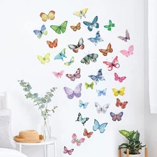 AOWDIAO Watercolor Butterfly Peel and Stick Wall Decals for Girls Bedroom Nur...