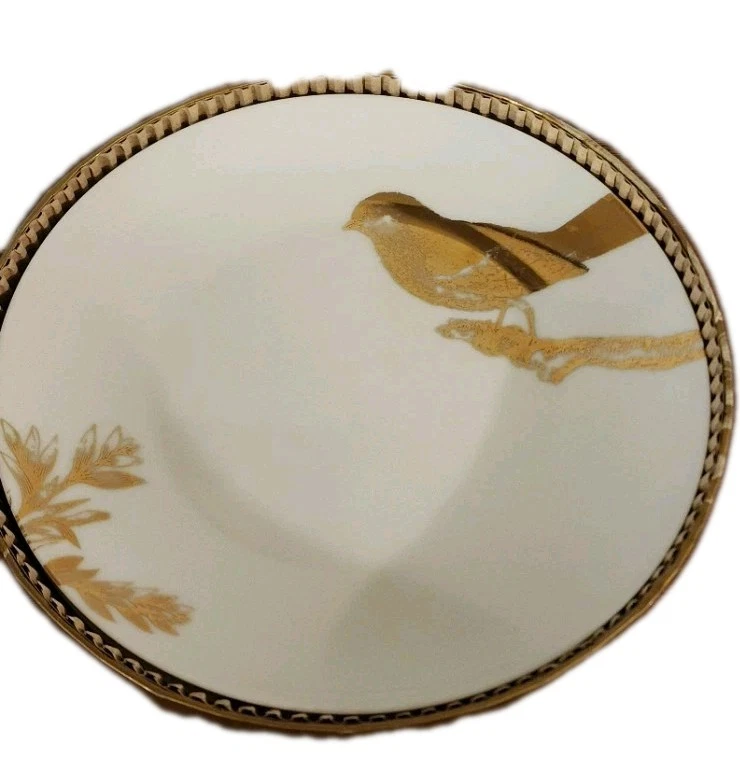 Juego de 4 platos de ensalada Rosanna cuatro pájaros llamadores porcelana con detalles dorados Foto 3 de 3