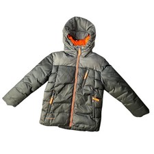 Champion Boys Puffer Jacket XS 4 5 Gray Orange Fleece Lined Hooded Winter Coat