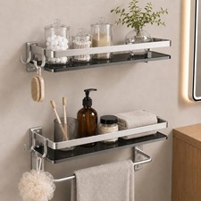 Glass Shelf for Bathroom 15.7 in Bathroom Shelves with Towel Bar Tempered Gla...