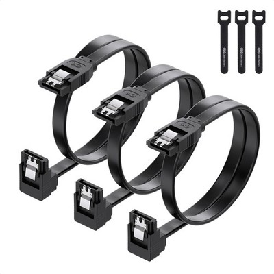 3 Pack 90 Degree SATA Cable 18 Inch Internal Hard Drive Data Sync Wire Cord