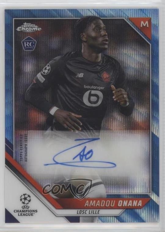 2021 Topps Chrome UCL Blue Wave Refractor /75 Amadou Onana #CA-AO Rookie Auto RC