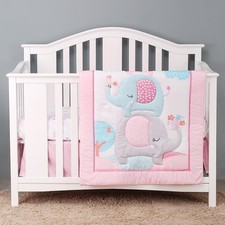 3 Piece Baby Crib Bedding Set for Girls, Baby Bedding Includes Comforter, Fit...