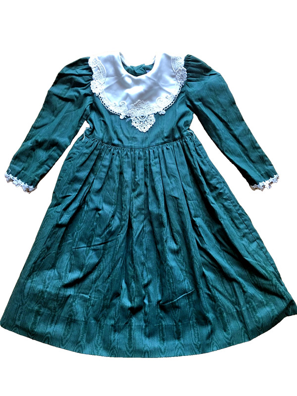 Vtg 80s Jayne Copeland Sz 5 Dress Dark Green Cottagecore Lolita Lace Collar Girl