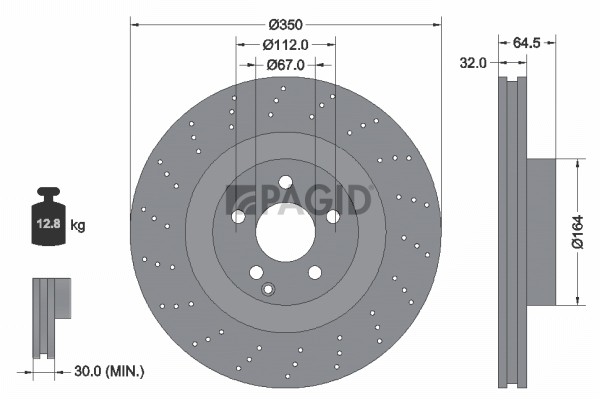 2X Pagid Bremsscheibe InnenbelüFtet Gelocht Ø350Mm FüR Mercedes-Benz S-Klasse-image