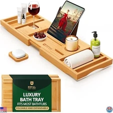 Bamboo Bathtub Tray Caddy, Expandable Bath Shelf, Perfect Gift for Home