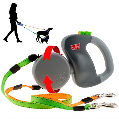 WIGZI (2) Two Dog Reflective Retractable Pet Leash   360 Degree Zero Tangle