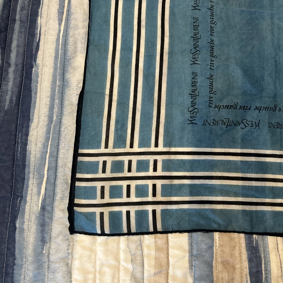 Pañuelo cuadrado vintage YVES SANIT LAURENT Rive Gauche 18" pañuelo azul  Foto 4 de 4