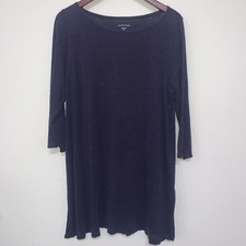 Eileen Fisher Blue Organic Cotton Lightweight 3/4 Sleeve Dress Lagenlook Large