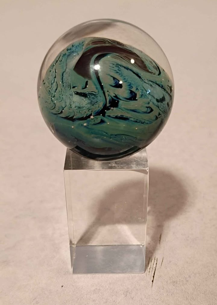 Josh Simpson Unsigned 1.5" Art Glass Marble With 1.5" Acrylic Stand