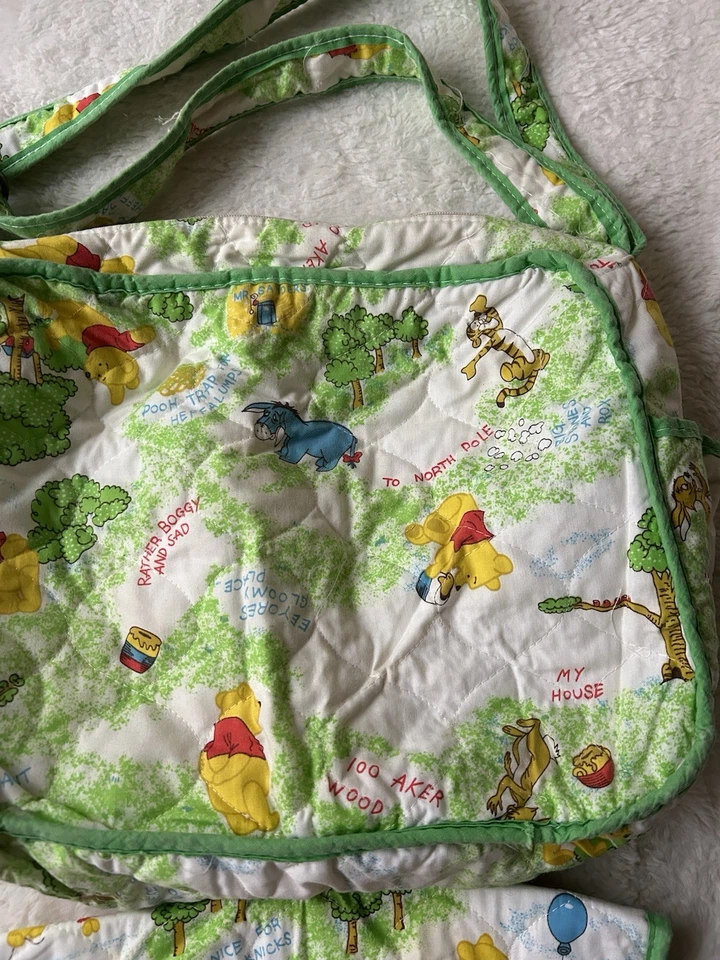 Juego de bolsa de pañales acolchada vintage Winnie The Pooh almohadilla cambiadora bolsa de punto Foto 3 de 4