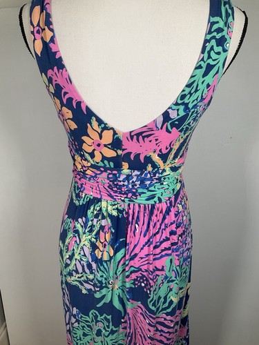 Lilly Pulitzer Kleid Damen Medium Maxi Blau Neon Blumen Tropical Strick V-Ausschnitt - Bild 10 von 16