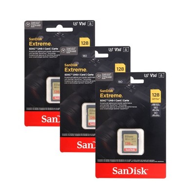 3x Sandisk 128GB Extreme SDXC UHS-I Memory Card