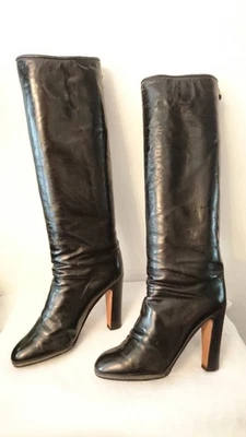 Bottes  vernis noir "Vintage d'origine 1985" - Italy Pollini 38 Modèle de Défilé - Photo 1/4
