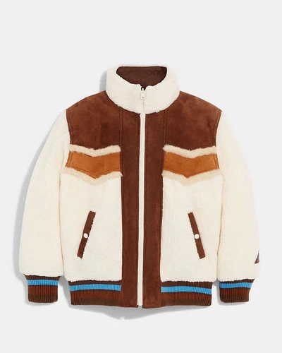 Giacca Coach Uomo Reversibile Shearling Puffer Crema Multi XL Nuova con etichette $1300 RARA