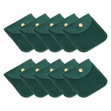 20 Pack Jewelry Pouch 3" x 3" Soft Velvet Pouch with Snap Button Dark Green