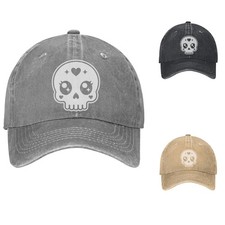 Skull Graphic Baseball Cap, Vintage Cotton Dad Hat, Adjustable Curved Brim