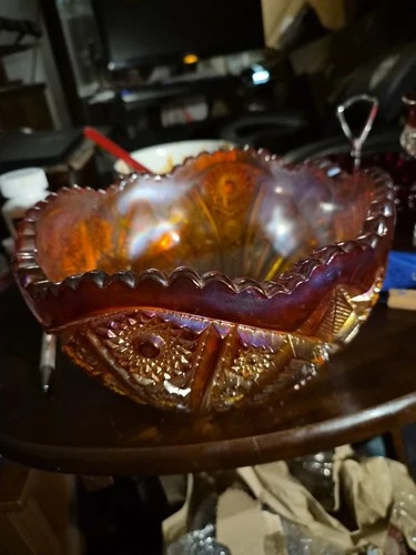 Vintage Indiana Glass Heirloom Sunset Red Carnival 8.5” Bowl