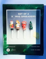 Christmas Cheese Spreaders Resin Stainless Steel Holiday Knives Set of 4