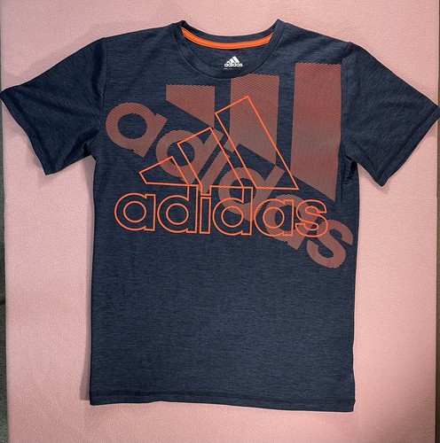 Adidas AEROREADY Boy’s M Blue/Orange Crew Neck Short Sleeve Breathable Logo Tee
